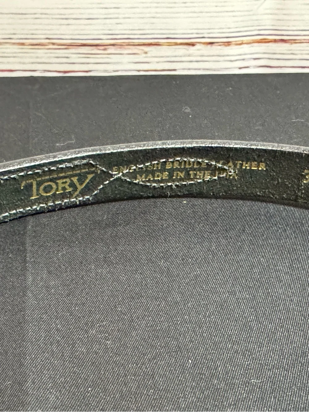 Tory leather stitched equestrian bridle belt black brass buckle size 32